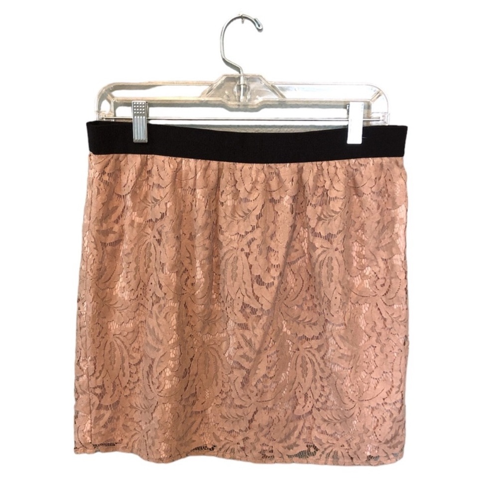 LOFT Lace Overlay Mini Skirt Blush Pink Tan Size 8